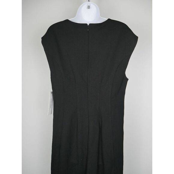NWT CALVIN KLEIN Women's Black Faux-leather Mixed-Media Sleeveless Dress 12 - Picture 5 of 8